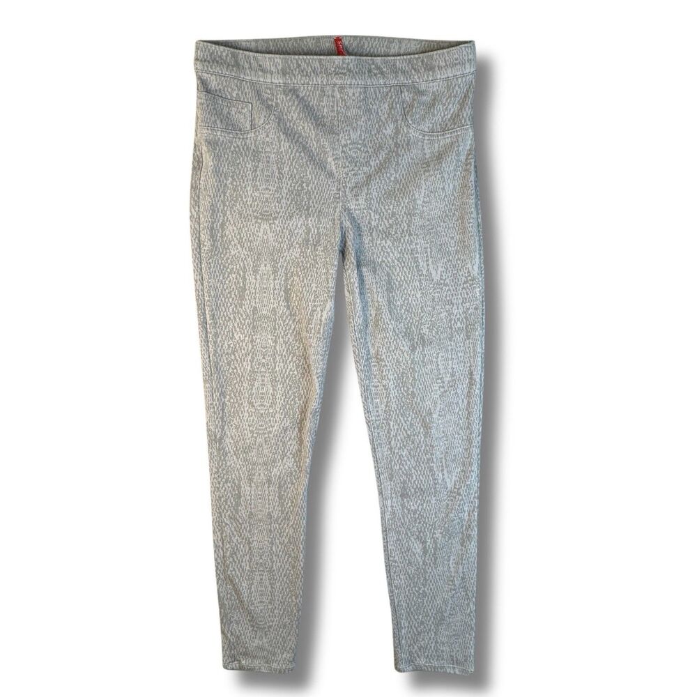 Spanx Jeanish Ankle Leggings Womens Large Gray Snake Skin Print Stretch High